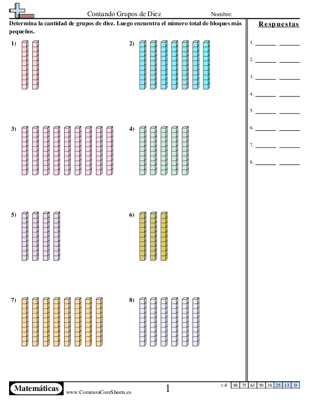 Contar grupos de diez worksheet
